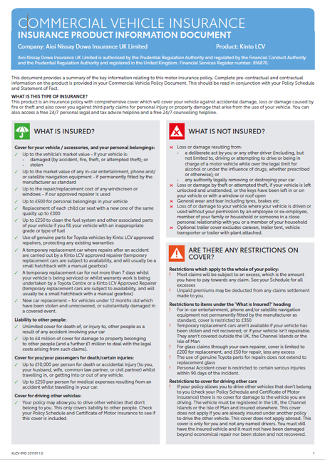 Kinto LCV Motor Insurance Policy Document